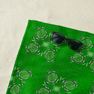 Green Turtle Dot Art,   Beach Towel