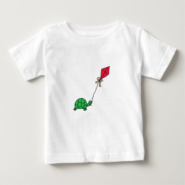 Green Turtle Flying Red Kite Baby T-Shirt (Front)
