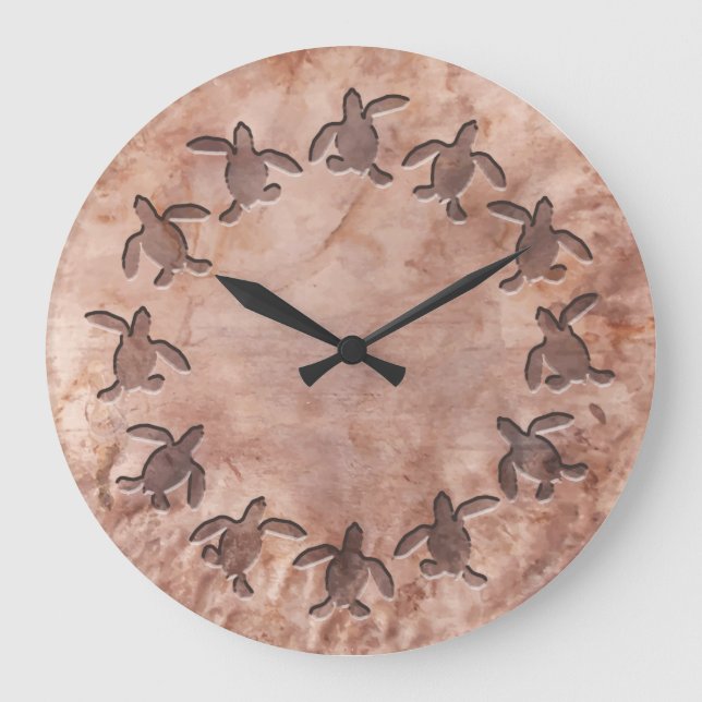 Green Turtle Hammered Metal Pattern Wall Clock (Front)