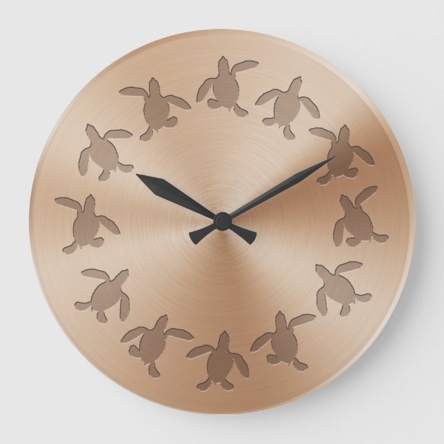 Green Turtle Hatchling Metal Pattern Wall Clock (Front)