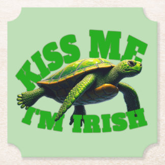 Green Turtle - Kiss Me I'm Irish Paper Coaster