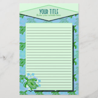 Green Turtle Lined Stationery