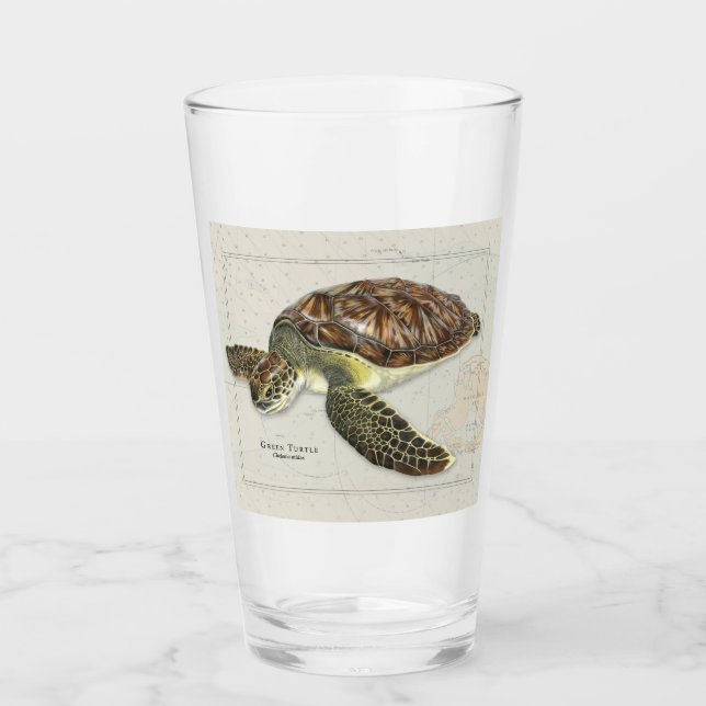 Green Turtle Over Nautical Drink Glass (Front)