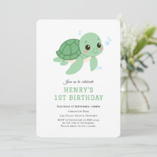Green Turtle Under the sea 1st birthday invitation