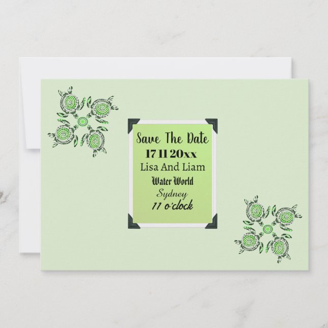 Green Turtles Dot Art  Save The Date,  Invitation (Front)