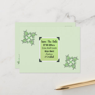 Green Turtles Dot Art  Save The Date,  Postcard