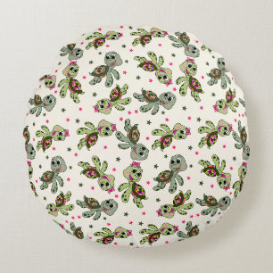 Green turtles pattern round pillow