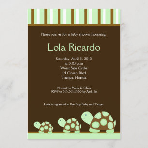 Green Turtles Striped Baby Shower invite 5 x 7