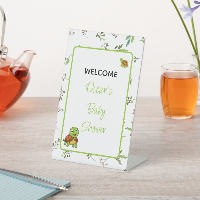 Green turtles two leaves pattern custom babyshowe pedestal sign (In SItu)