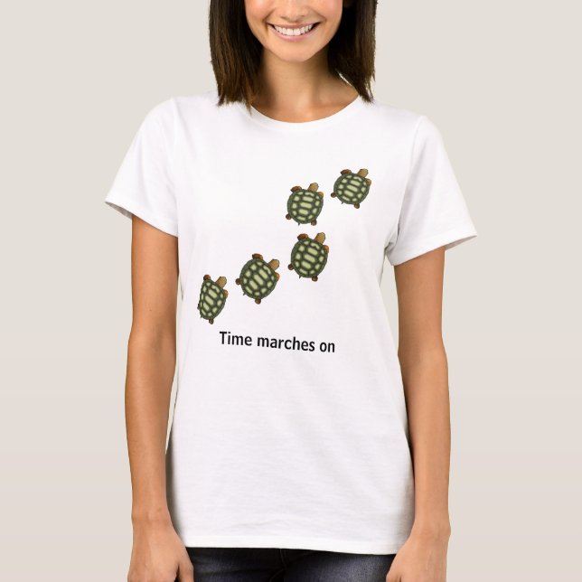 Green Turtles with Editable Time Marches on Text T-Shirt (Front)