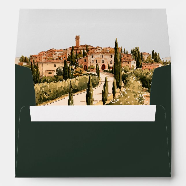 Green Tuscan Hill Town Wedding Return Address  Envelope (Back (Bottom))