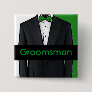 Green tuxedo customisable groomsman button