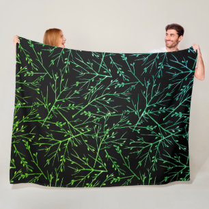 Green Twigs on Black Fleece Blanket