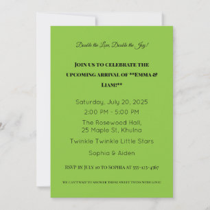 Green Twin Baby Shower Typography Design Invitation