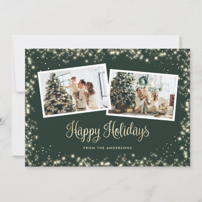 Green Twinkle Lights Stars Photo Holiday Card (Front)