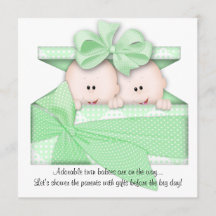 Green TWINS Baby Shower Invitation or Announcement