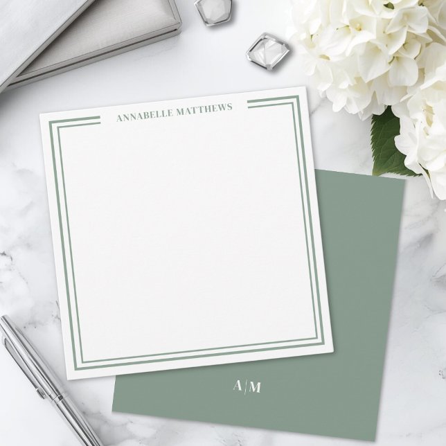 Green Two Border Name Monogram Square Card (Green Two Border Name Monogram Square Note Card)