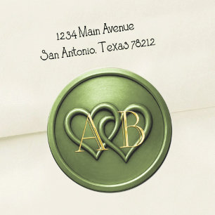 Green Two Hearts Intertwined Monogram Wedding Classic Round Sticker