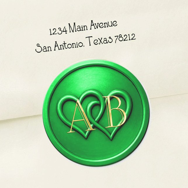 Green Two Hearts Intertwined Monogram Wedding Classic Round Sticker (Creator Uploaded)