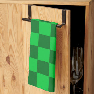 Green Two Toned Chequerboard Pattern Tea Towel