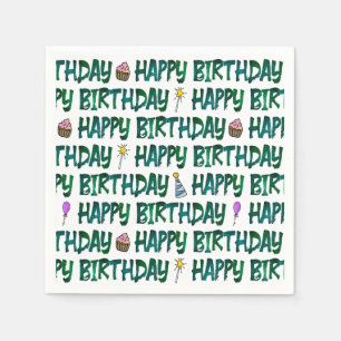 Green Typographic Happy Birthday Pattern Napkin