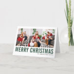 Green Typography Merry Christmas Photo Collage Holiday Card<br><div class="desc">Merry Christmas! Customisable Christmas photo collage card featuring green simple typography and snow pattern. Personalise by adding three photos,  names,  year and other details. This modern Christmas photo card is available in other colours and cardstock.</div>