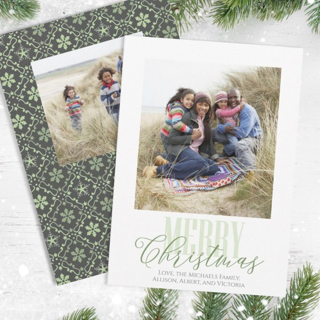 Green Typography Merry Christmas Photo Holiday Card (Merry Christmas green typography script photo card.)