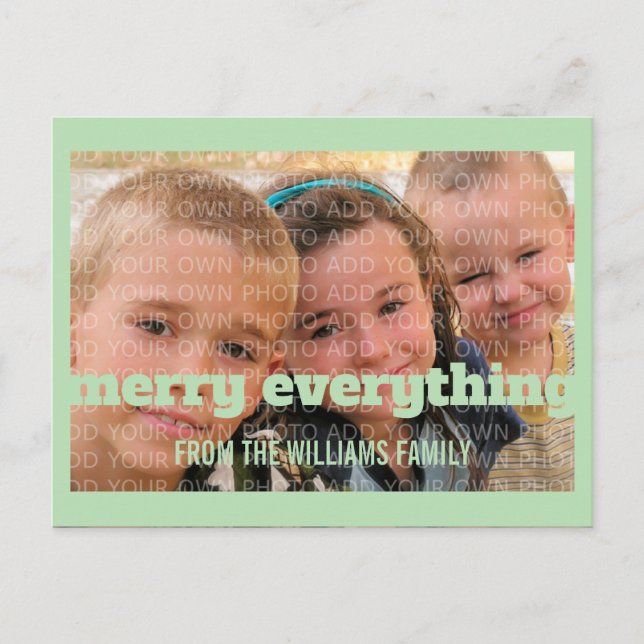 Green Typography Merry Everything Photo Postcard (Front)