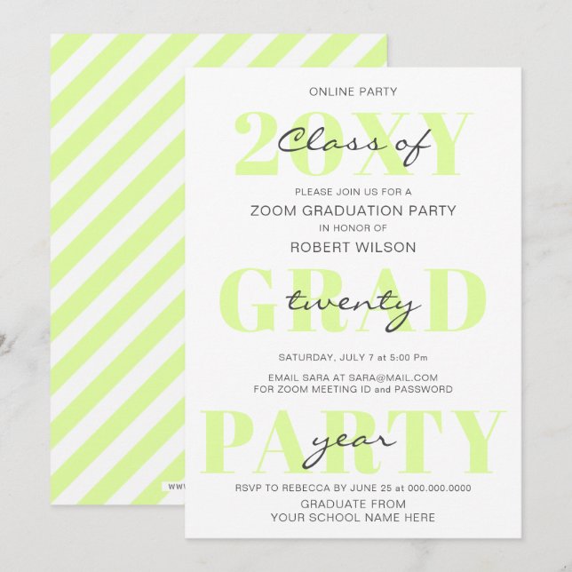 Green Typography Modern Online Graduation Party Invitation (Front/Back)
