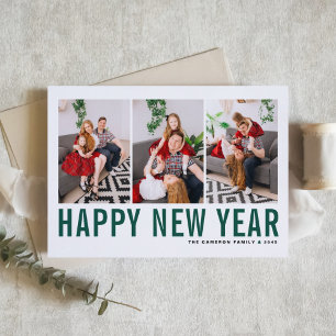 Green Typography Photo Collage Happy New Year Holiday Card