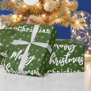 Green Typography Simple Modern Merry Christmas Wrapping Paper
