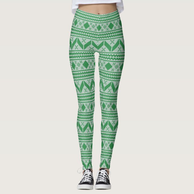 Green Ugly Christmas Sweater Pattern Leggings (Front)