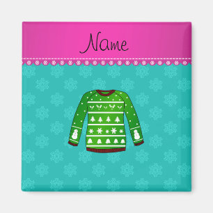 Green ugly christmas sweater turquoise snowflakes magnet