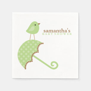 Green Umbrella Bird Baby Shower Napkin