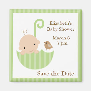 Green Umbrella Neutral Baby Shower Magnet