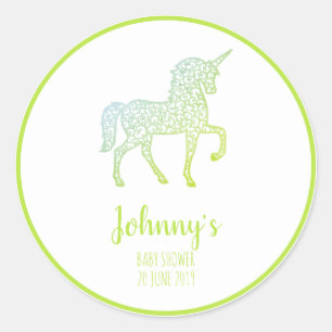 Green Unicorn baby shower party Thank You Own text Classic Round Sticker