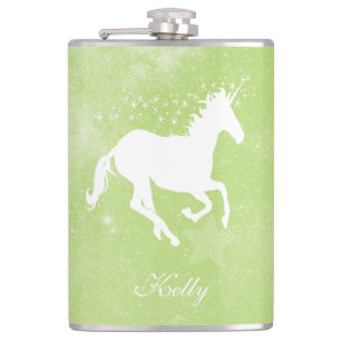 Green Unicorn Personalised Flask