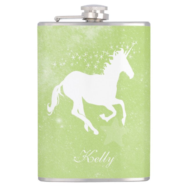 Green Unicorn Personalised Flask (Front)