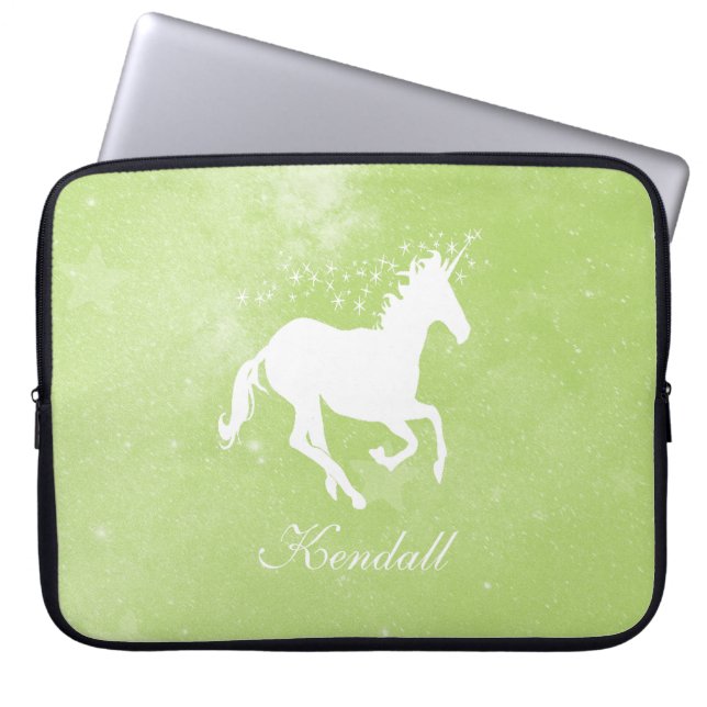 Green Unicorn Personalised Laptop Sleeve (Front)