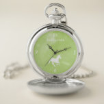 Green Unicorn Personalised Pocket Watch<br><div class="desc">Personalise a unique gift for your Groomsmen with a Green Unicorn Personalised Pocket Watch. Watch design features a starry background with a unicorn adorned with stars. Personalise with the groomsmen's name. Additional wedding stationery and gifts available with this design as well. Need help with customisation? Please contact me and I...</div>