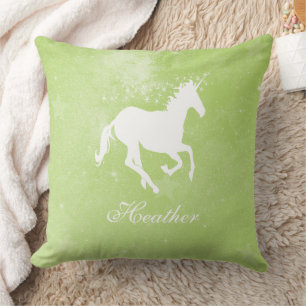 Green Unicorn Personalised Throw Pillow