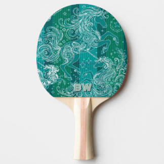 Green Unicorn Plaid Pattern Personalised Monogram Ping Pong Paddle