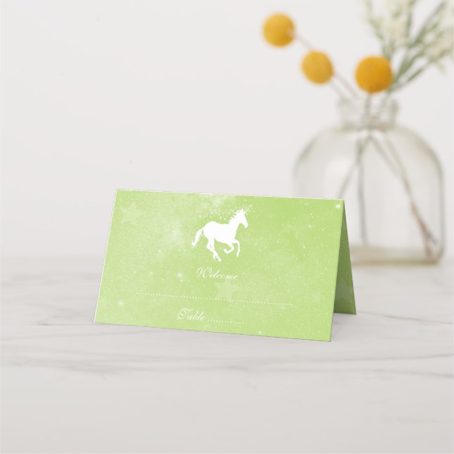 Green Unicorn Reception Place Card (Front)