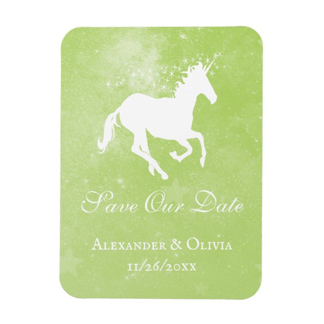 Green Unicorn Save The Date Magnet (Vertical)