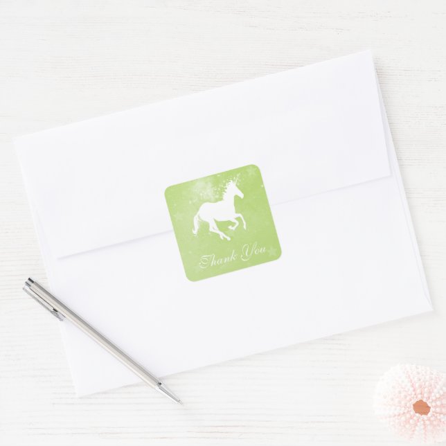Green Unicorn Thank You Stickers (Envelope)