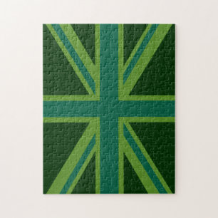 Green Union Jack Flag Decor Jigsaw Puzzle
