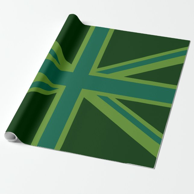 Green Union Jack Flag Decor Wrapping Paper (Unrolled)
