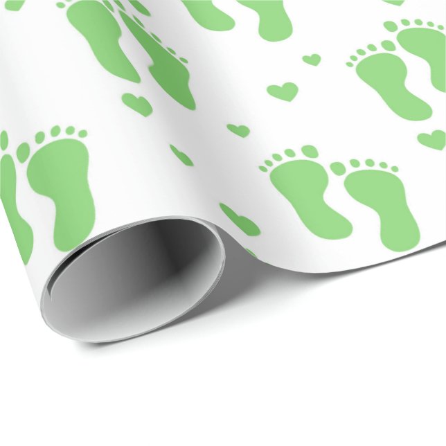 Green unisex feet baby wrapping paper (Roll Corner)