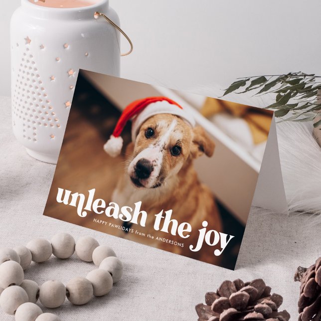 Green Unleash the Joy Dog Photo Holiday Card (Creator Uploaded)