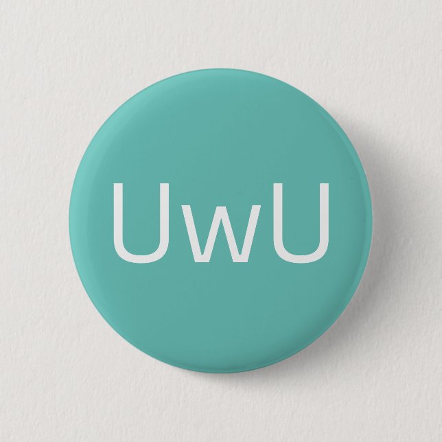 Green UwU Face 6 Cm Round Badge (Front)